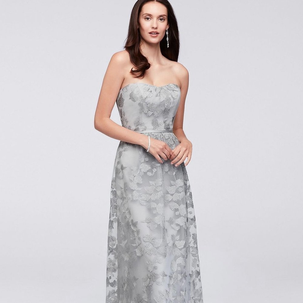 David’s Bridal OLEG CASSIN strapless bridesmaid dresses with RHINESTONE SASH